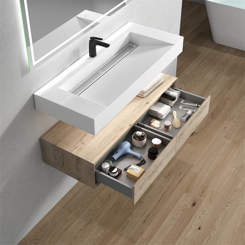 Alysa 48'' Floating Vanity, Acrylic Sink, Light White Oak