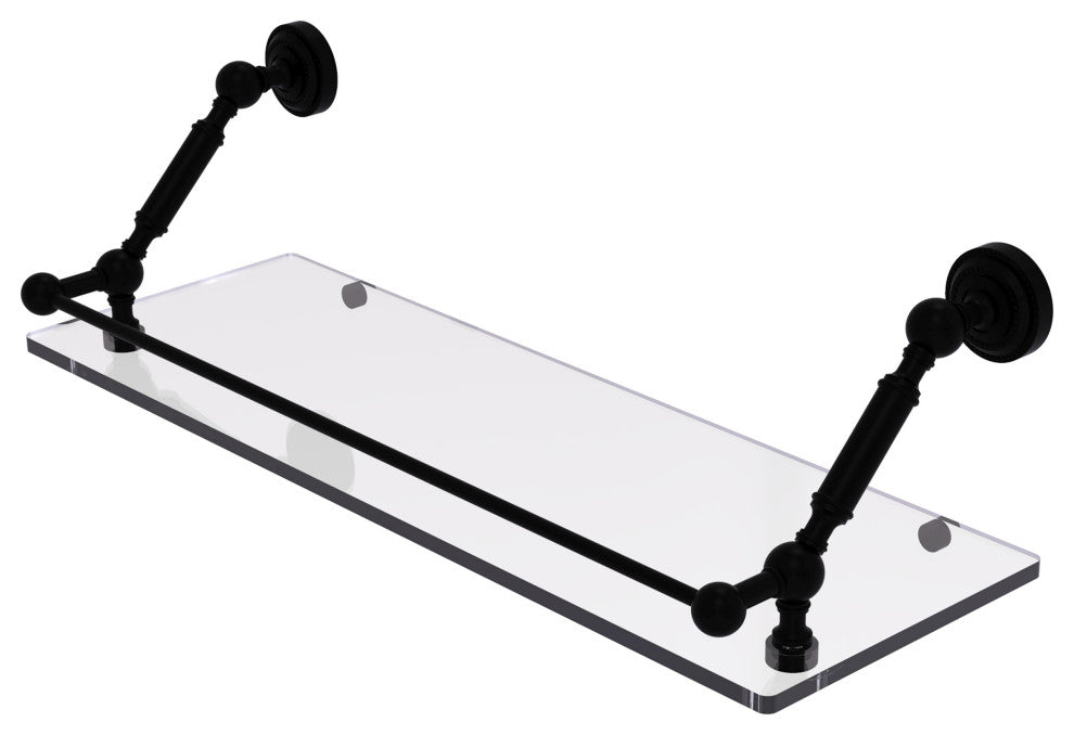 Dottingham 24" Floating Glass Shelf with Gallery Rail, Matte Black