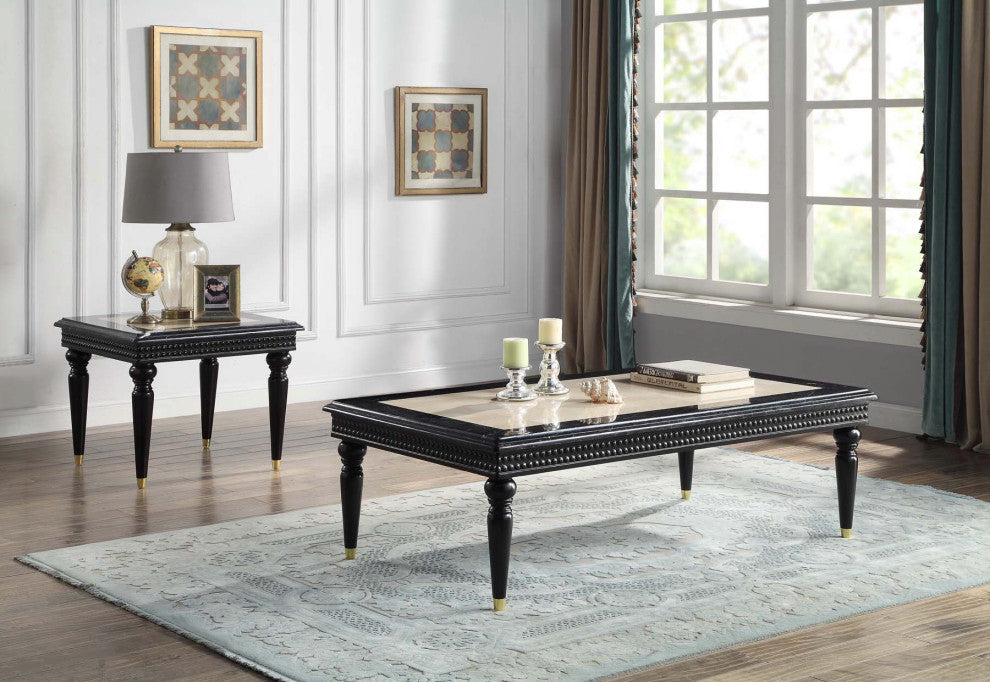 Acme Tayden Coffee Table With Marble Top Marble Top and Black Finish