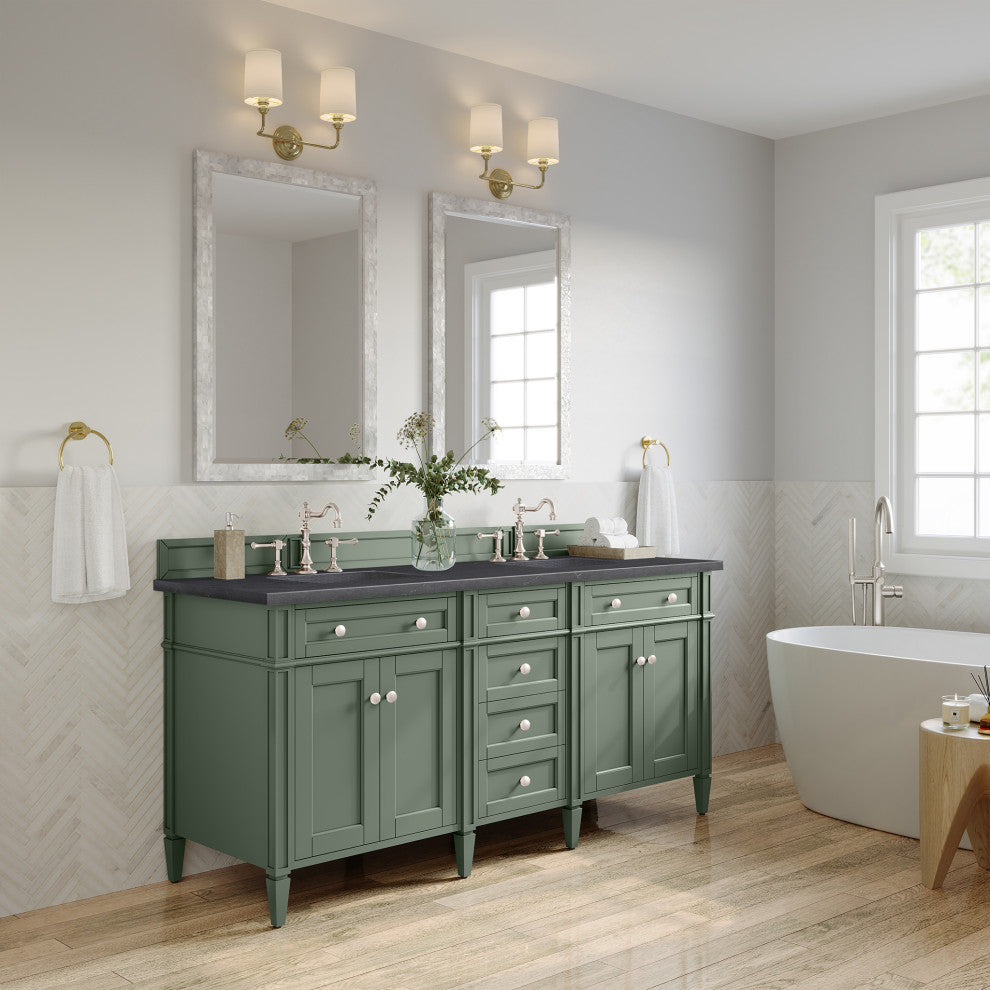 Brittany 72" Double Vanity, Smokey Celadon,  Charcoal Soapstone Top