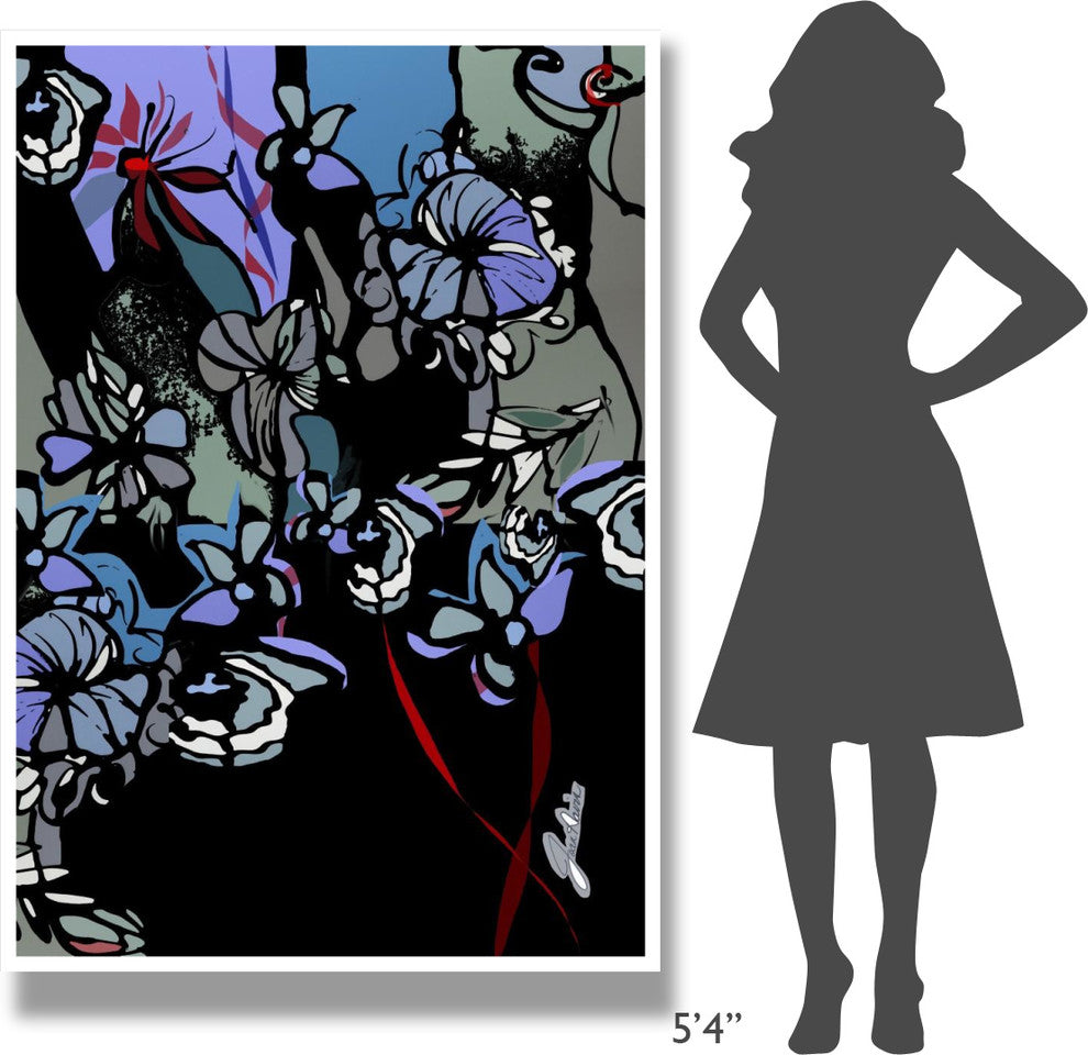 "Stained Glass Garden with Redribbons" Paper Print by Joan Elan Davis, 42"x62"
