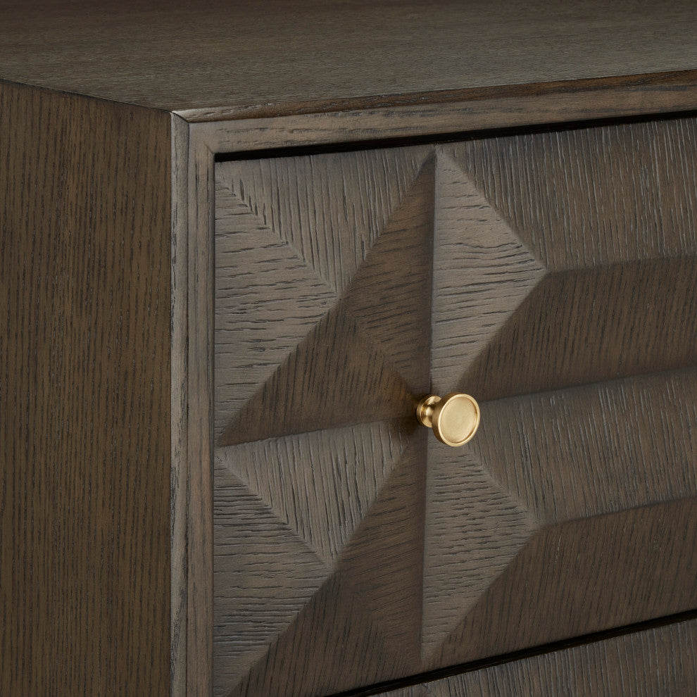Close-up of drawer front and knob on white background