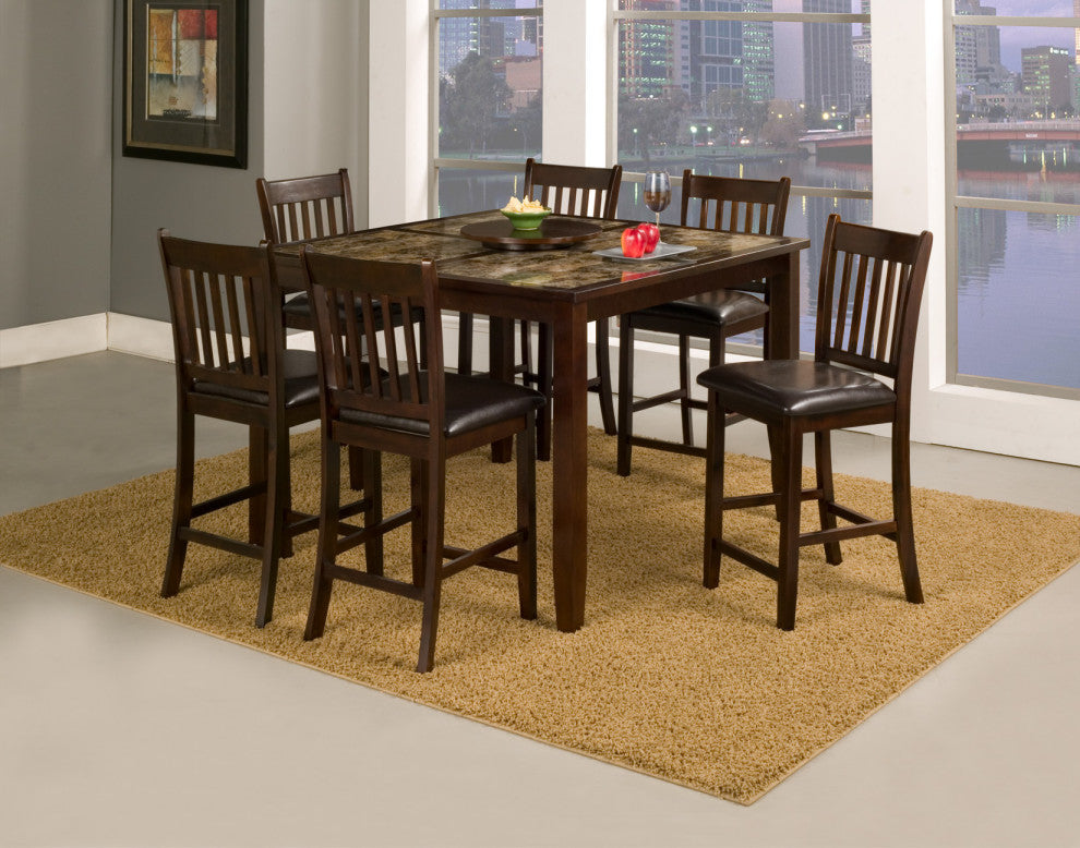 Capitola Faux Marble Large Pub Table With Removable Lazy Susan, Espresso
