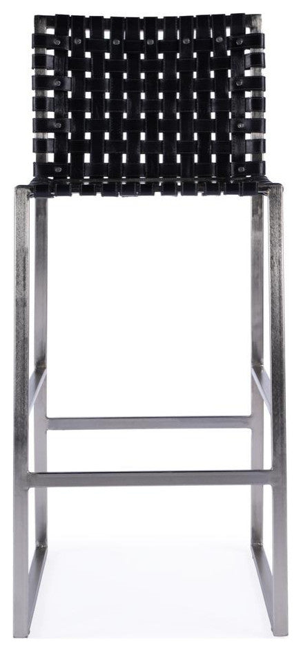 Urban Woven Leather Rectangular  28 Barstool, Black