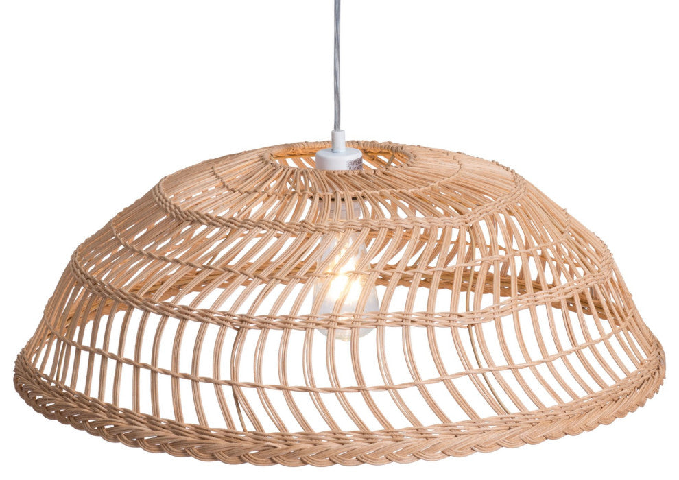 Pendant Ceiling Light Fixture, Steel Metal, Rattan, Natural, Lounge Cafe Lobby