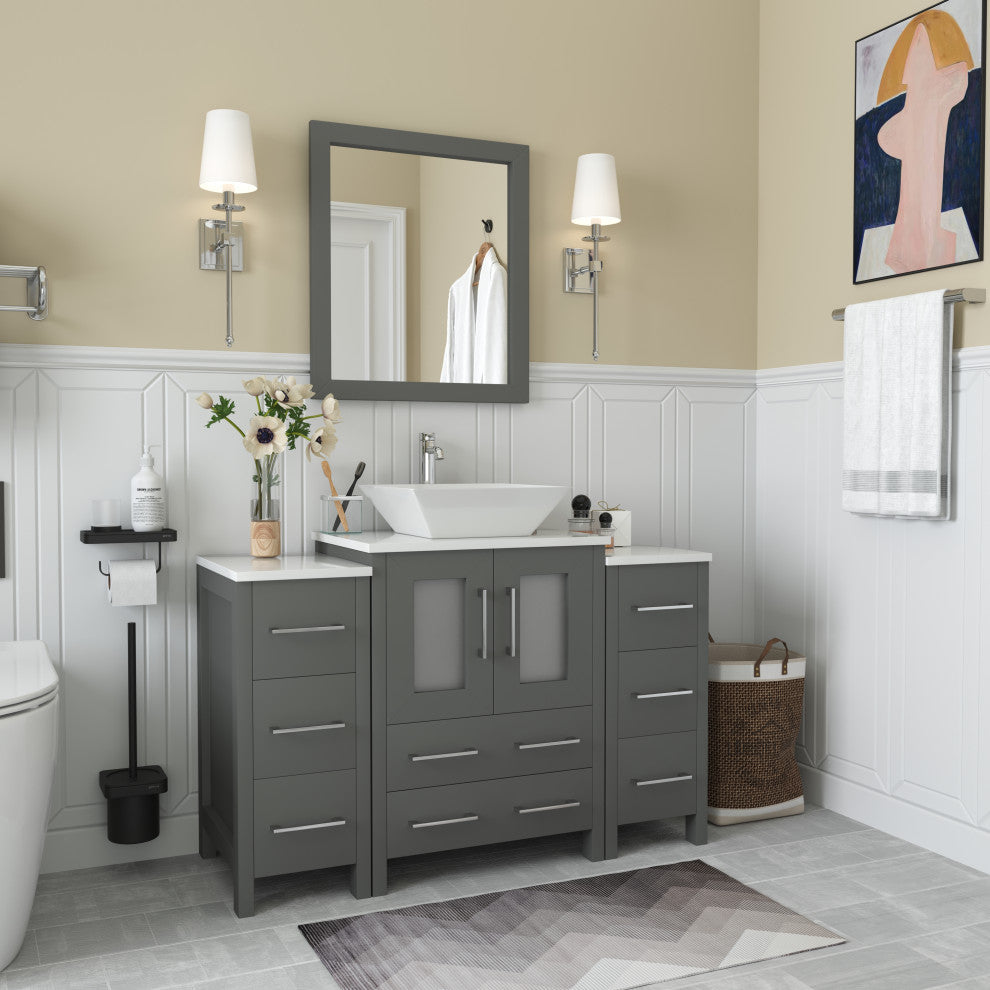 Vanity Art Bathroom Vanity Set With Sink, Gray, 48", Led Sensor-Switch Mirror