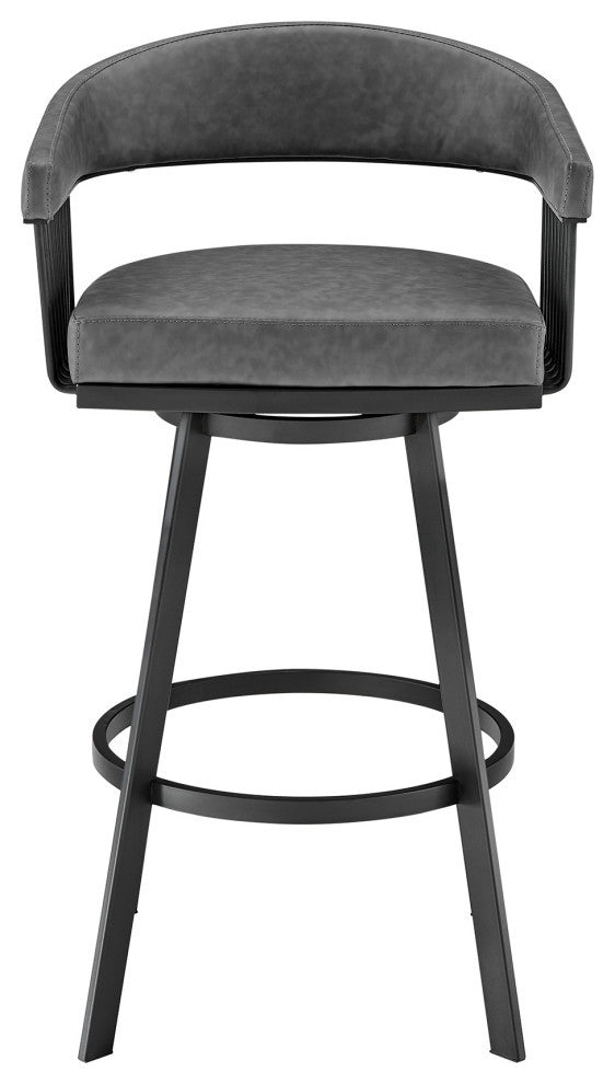 Chelsea 30" Bar Height Swivel Bar Stool, Black Finish and Gray Faux Leather