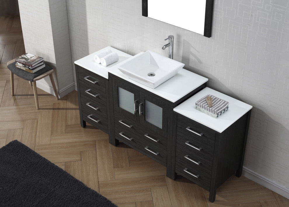 Dior 66" Single Bathroom Vanity, Zebra Gray, White Engineered Stone