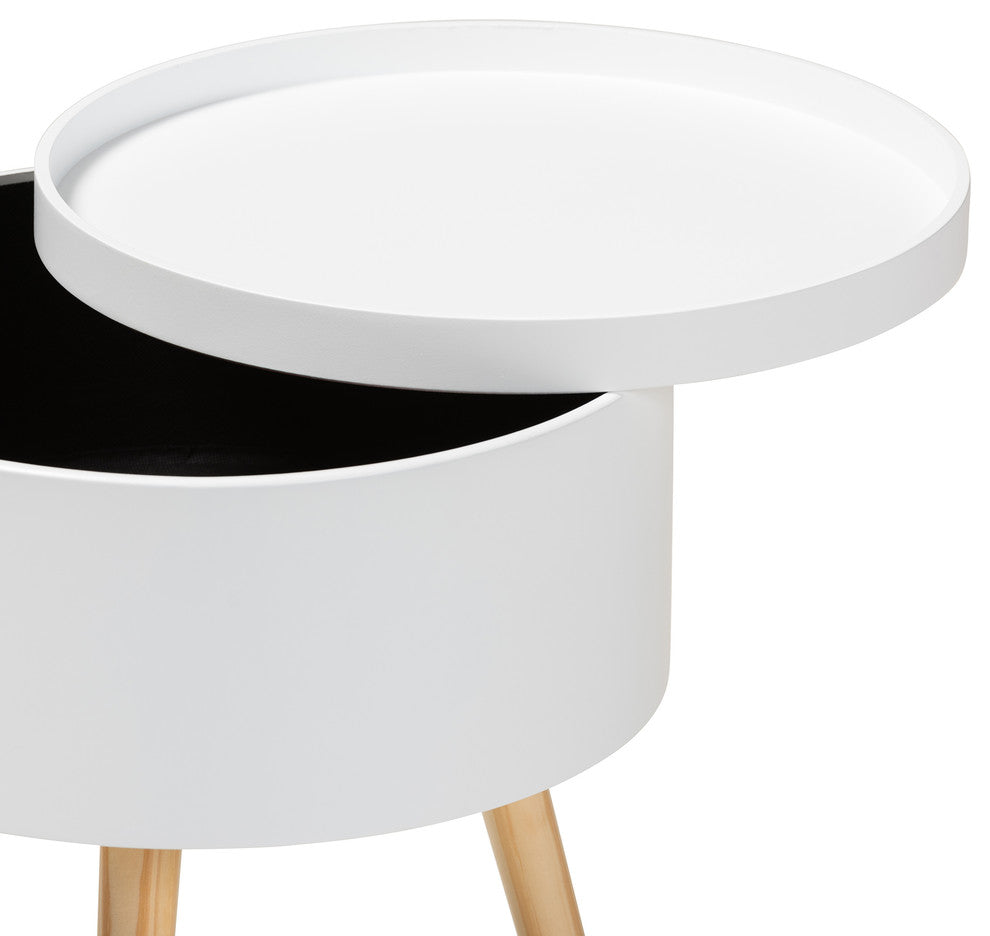 Leah Mid-Century Modern Wood Nightstand With Removable Top, White