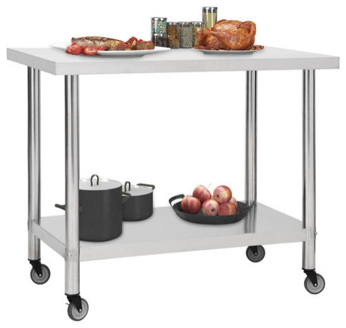 vidaXL Work Table Stainless Steel Table Hotel Prep Work Table with Wheels