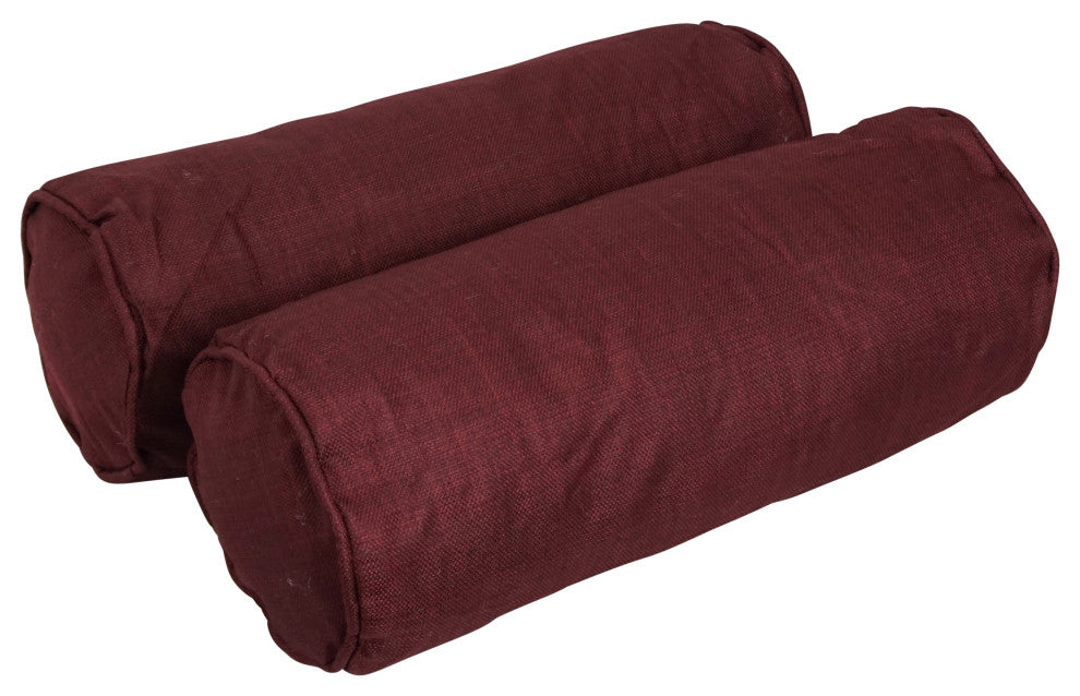 20"X8" Double-Corded Polyester Bolster Pillows With Inserts, Set of 2, Merlot