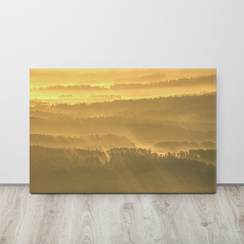 Golden Mist Valley - Hills & Mountain Range Landscape Canvas Prints, 24" X 36"