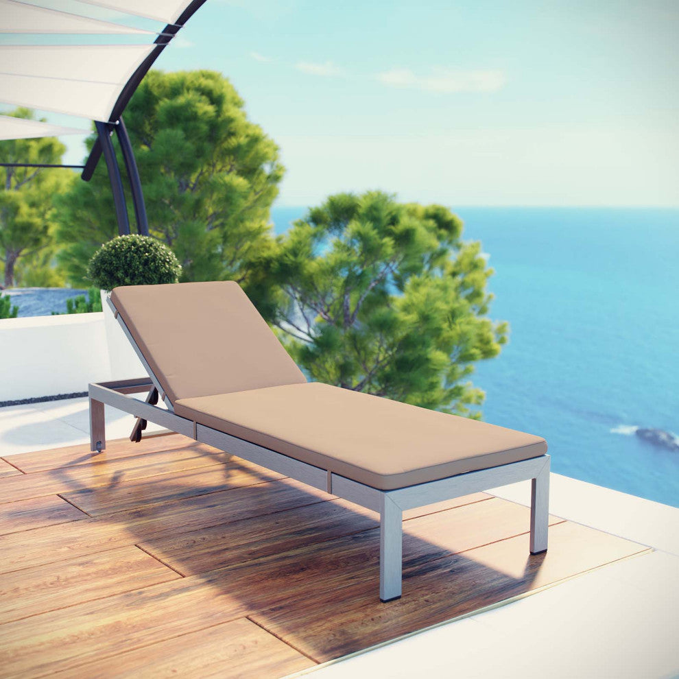 Shore Outdoor Patio Aluminum Chaise with Cushions - Silver Mocha
