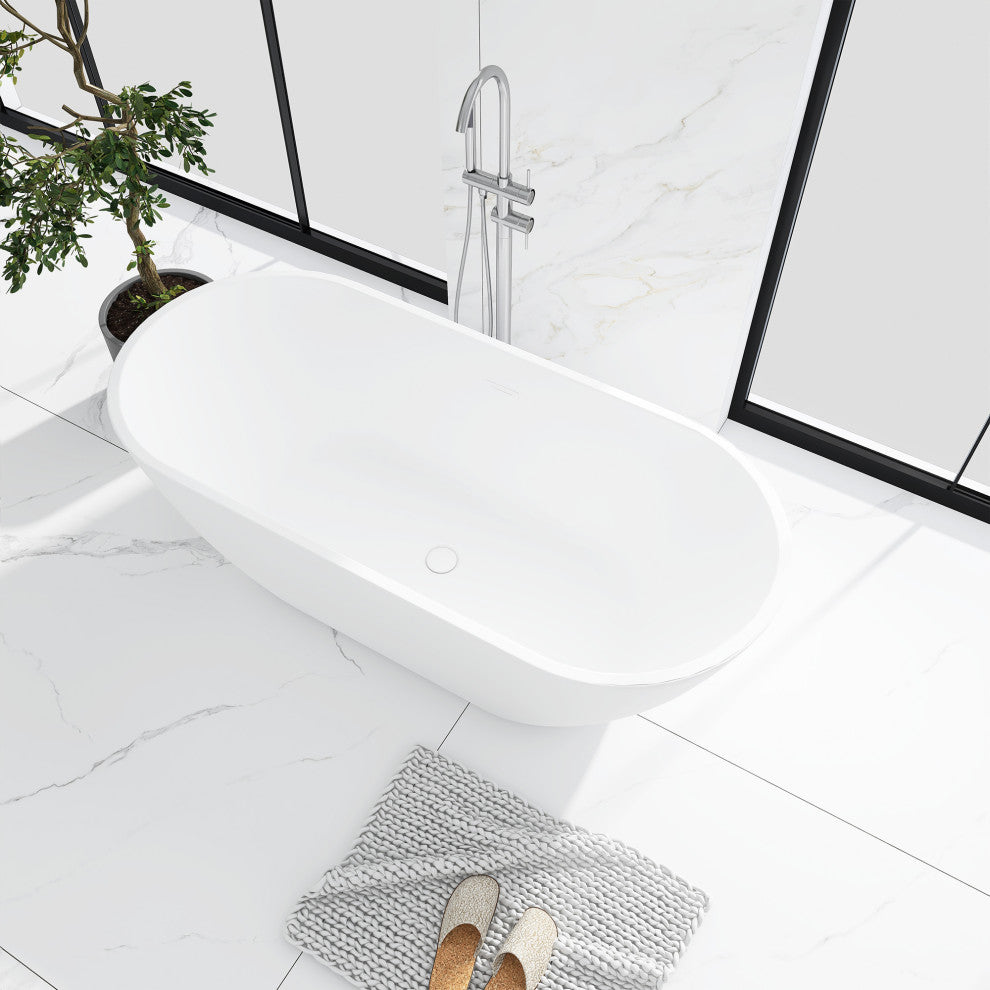 Acrylic Freestanding Soaking Bathtub in White, 60"28"