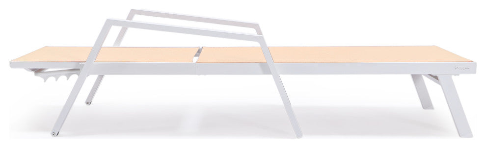 LeisureMod Marlin Patio Chaise Lounge Chair With Arms White Frame, Light Brown
