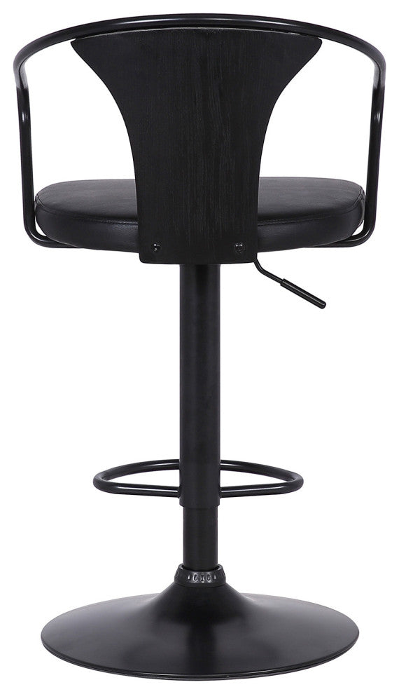 Black Faux Leather & Metal Base Adjustable Bar Stool