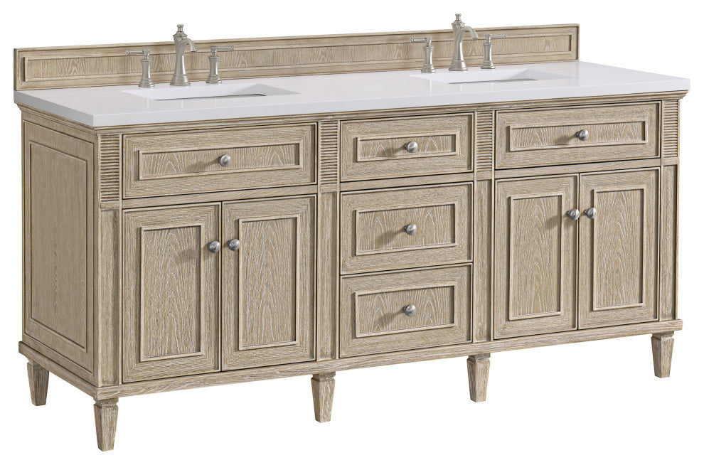 Lorelai 72" Double Vanity, Oak, 3 CM White Zeus Top
