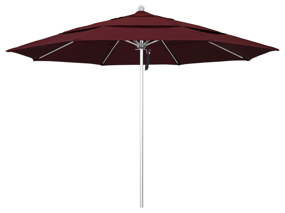 11' Fiberglass Umbrella Silver Anodized, Burgundy, 11'