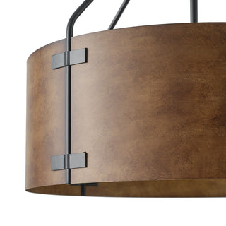 Matte Black 4-Light Metal Pendant Light With Brown Drum Shade
