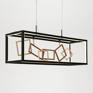 LNC Safranner LED 8-Light 28" Modern Rectangle Chandeliers, Black/Gold