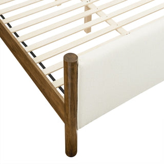 Maven Full Size Boucle Upholstered Platform Bed, Feather Walnut