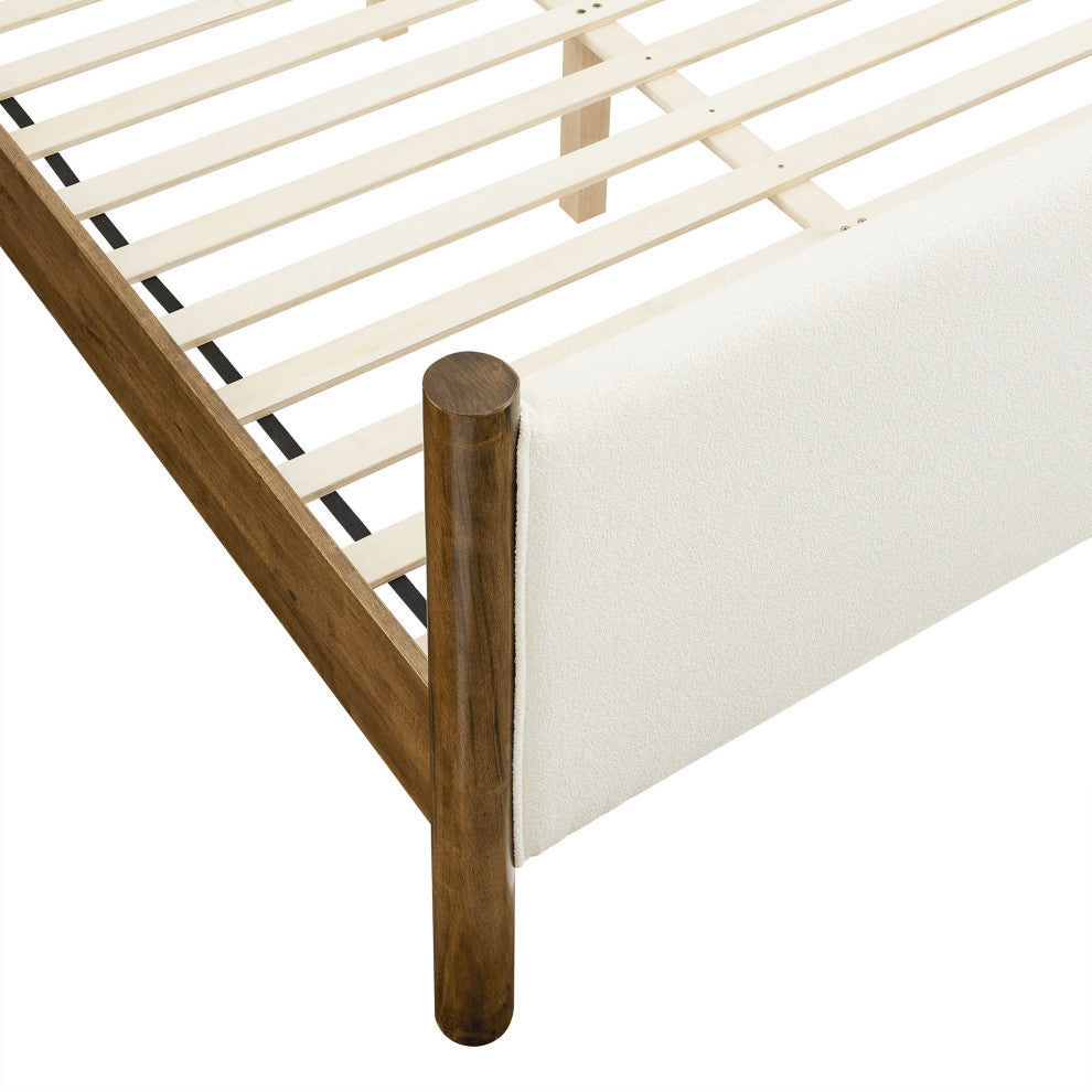Maven Full Size Boucle Upholstered Platform Bed, Feather Walnut