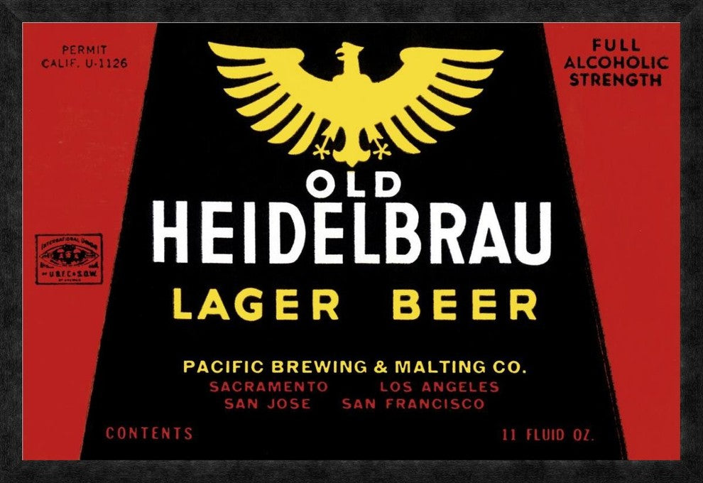 "Old Heidelbrau Lager Beer" Framed Canvas Giclee by Vintage Booze Labels, 38x26"