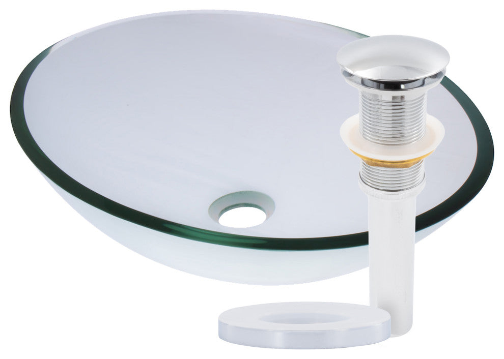 Ovale Clear Tempered Glass Vessel Bathroom Sink and Drain, Chrome