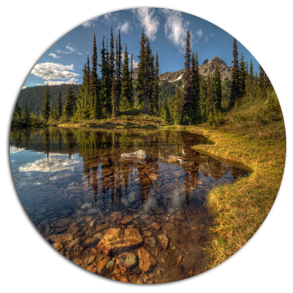 Bright Clear Day And Clear Lake, Landscape Art Disc Metal Wall Art, 36"