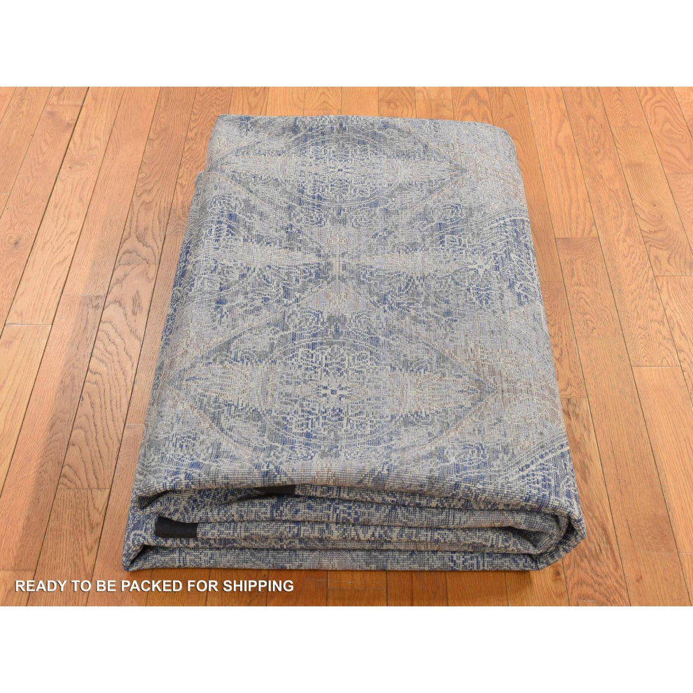 Wolf Gray, Broken Rosette Design, Wool and Silk, Hand Knotted Rug, 9'x12'