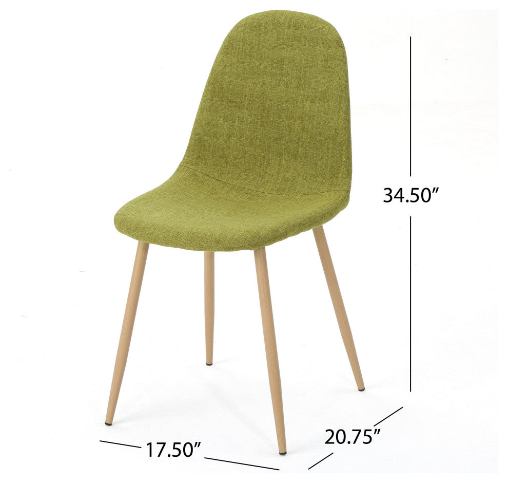 GDF Studio Resta Fabric Dining Chairs With Wood Finished Metal Legs, Set of 2, Green/Light Brown