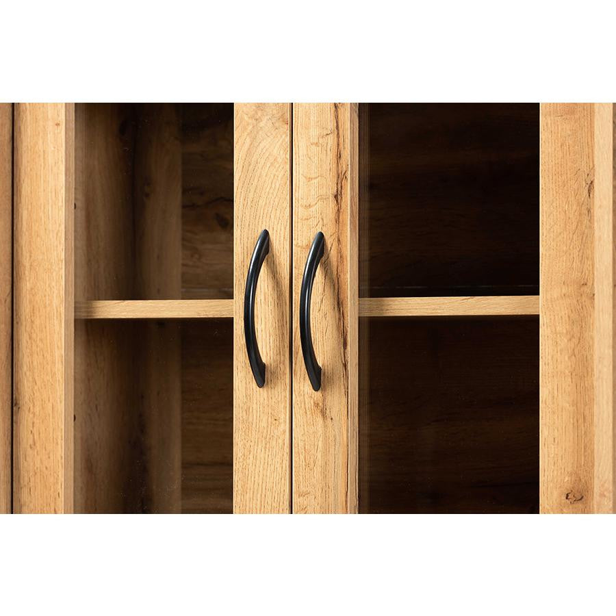 Oak Brown Finished Wood Kitchen Cabinet and Hutch