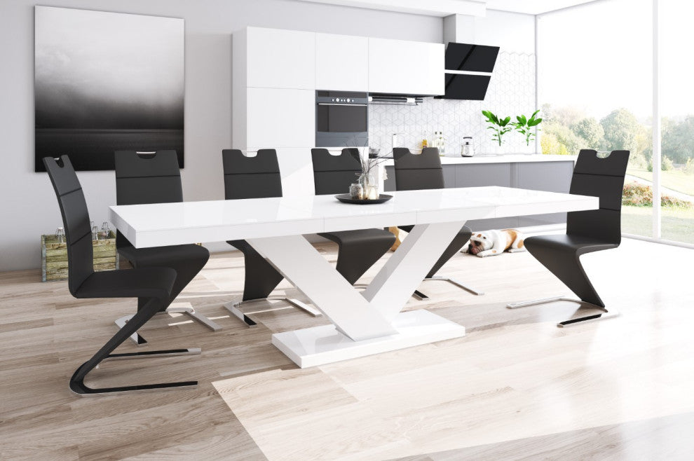 VICTORIA High Gloss Extendable Dining Table, White