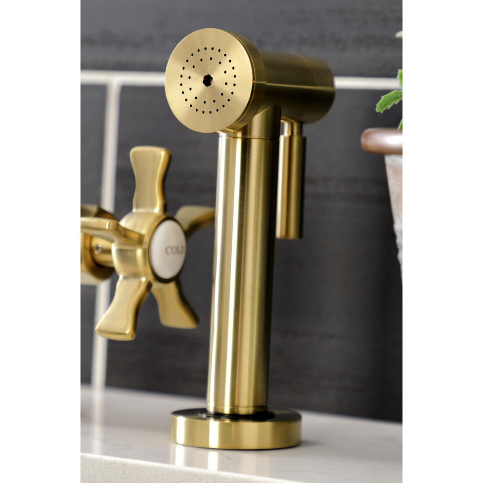 KS2337NX Bridge Kitchen Faucet With Brass Sprayer, Brushed Brass