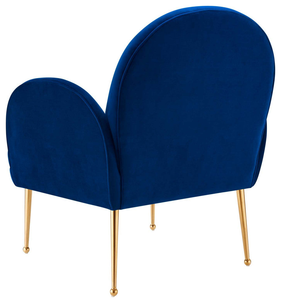 Armchair Accent Chair, Blue Navy, Velvet, Modern, Mid Century Hotel Lounge Cafe