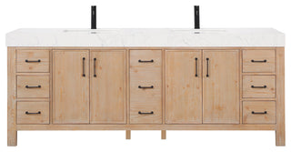 Leon Bath Vanity With Composite Stone Top, Fir Wood Brown, 84", No Mirror