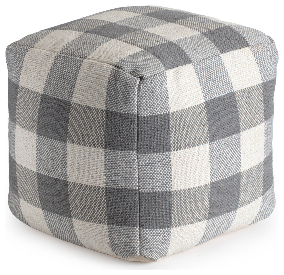 Cloudy Sky 20" x 20" x 20" Ivory and Gray Pouf
