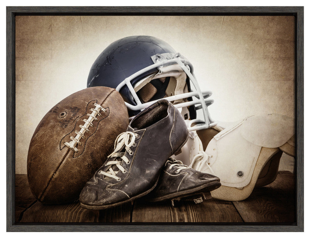 Sylvie Vintage Football Gear Framed Canvas by Shawn St. Peter, Gray 18x24