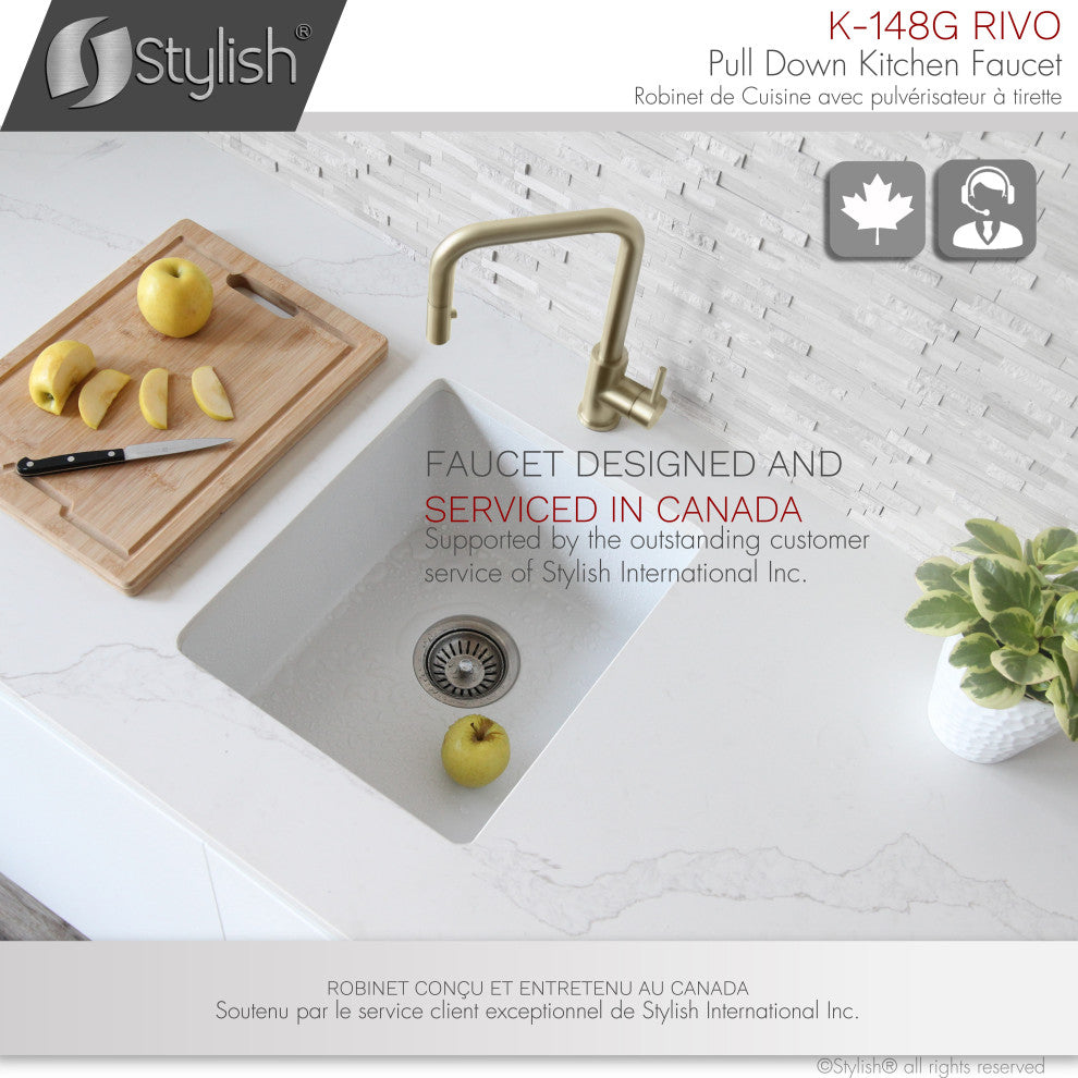 STYLISH Single Handle Pull-Down Dual Mode Kitchen Faucet Stainless Steel Golden