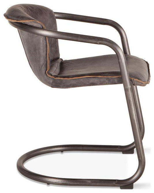 Chiavari Distressed Antique Ebony Leather Dining Chairs, Set of 2