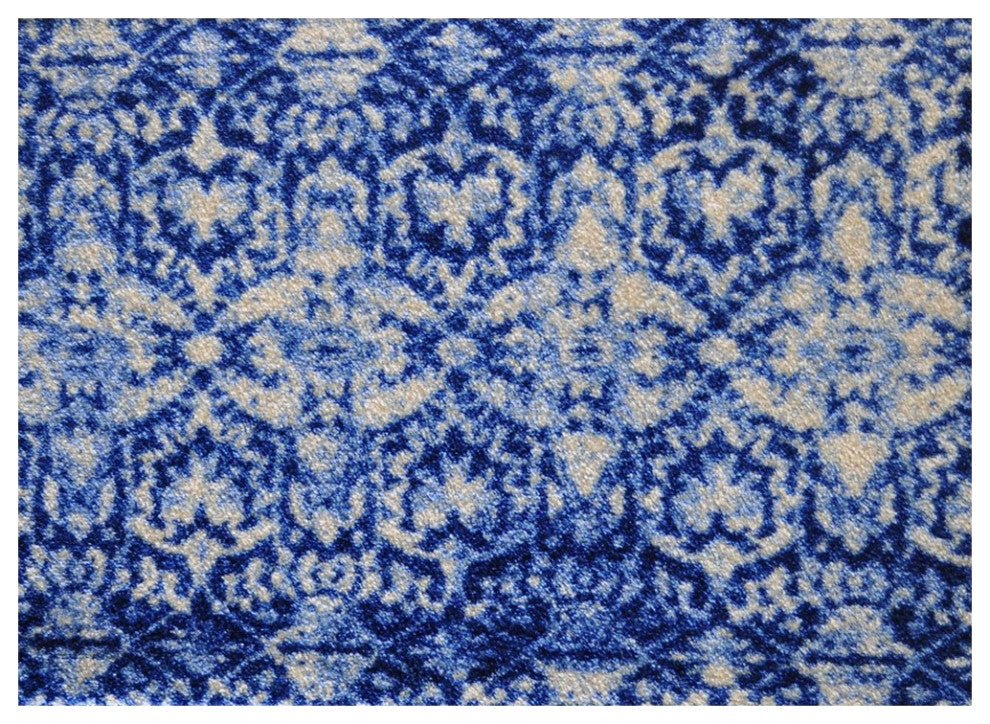 2' x 3' Shades of Blue Vintage Floral Washable Floor Mat