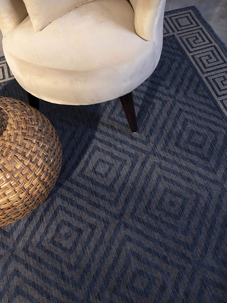 Outdoor Collection Geometric Area Rug - UV Safe Rug, Midnight Blue, 5'3"x7'6"
