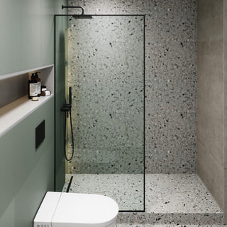 Single Fixed Glass Shower Panel - Clear Tempered Full Frame Shower Glass Door, Black, 34"