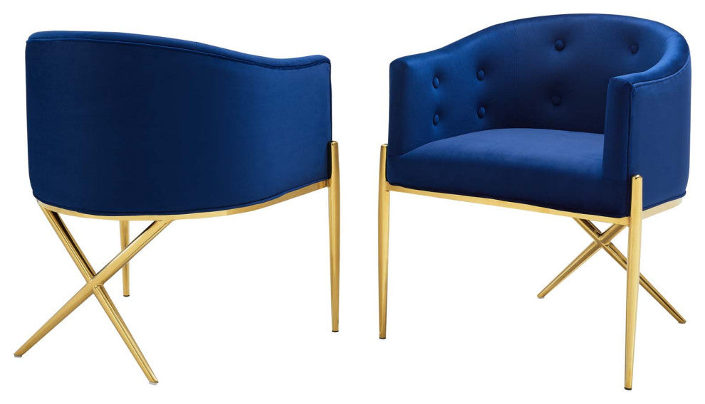 Side Dining Chair, Set of 2, Velvet, Metal, Blue Navy, Modern, Bistro Restaurant