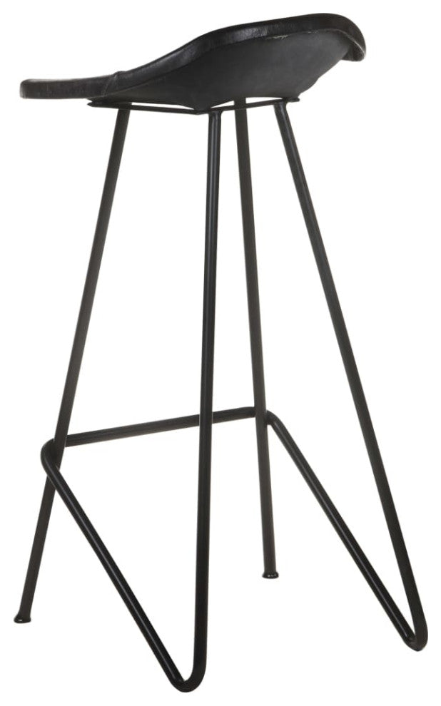 vidaXL Bar Stools 2 pcs Black Real Leather