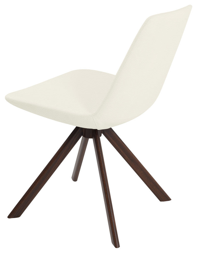 Eiffel Sword Dining Chair, Walnut Veneer Steel Base, White Leatherette