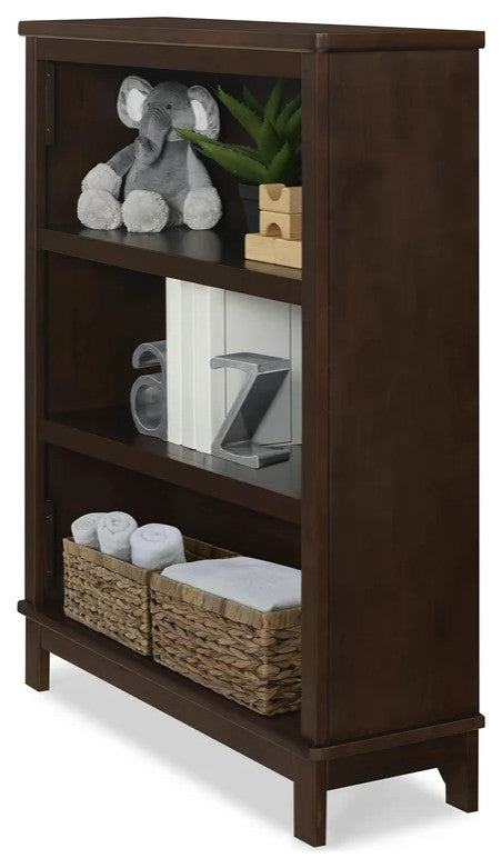 Traditional Bookcase, Pinewood Construction With Open Shelves, Walnut Espresso