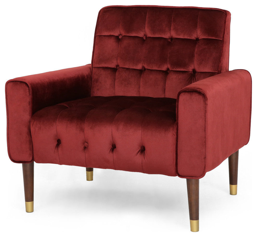 GDF Studio Betsy Modern Button-Tufted Waffle Stitching Velvet Armchair, Garnet