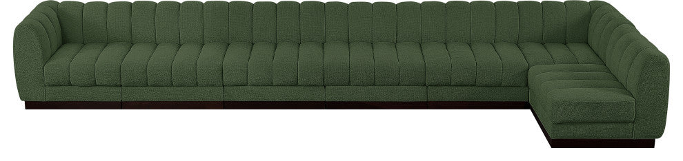 Quinn Chenille Upholstered 7-Piece L-Shaped Modular Sectional, Green