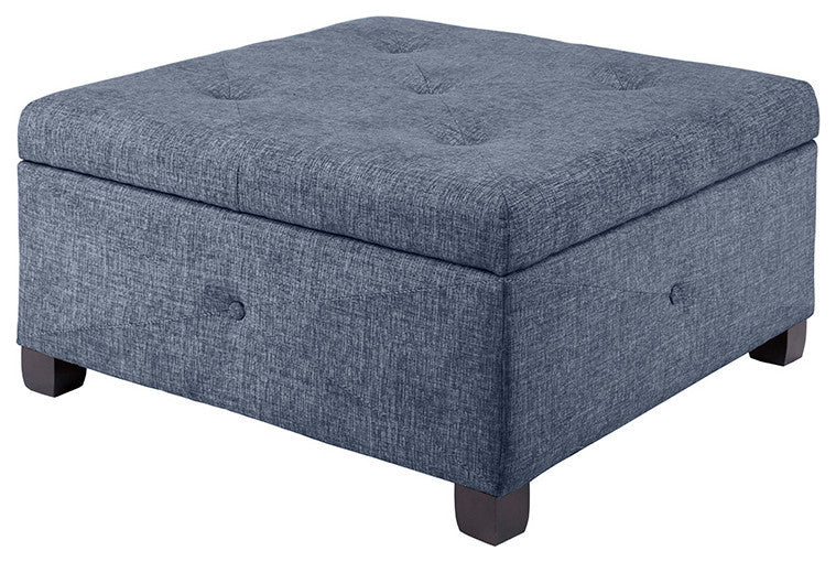 Madison Park Della Button Tufted Soft Close Storage Ottoman, Blue